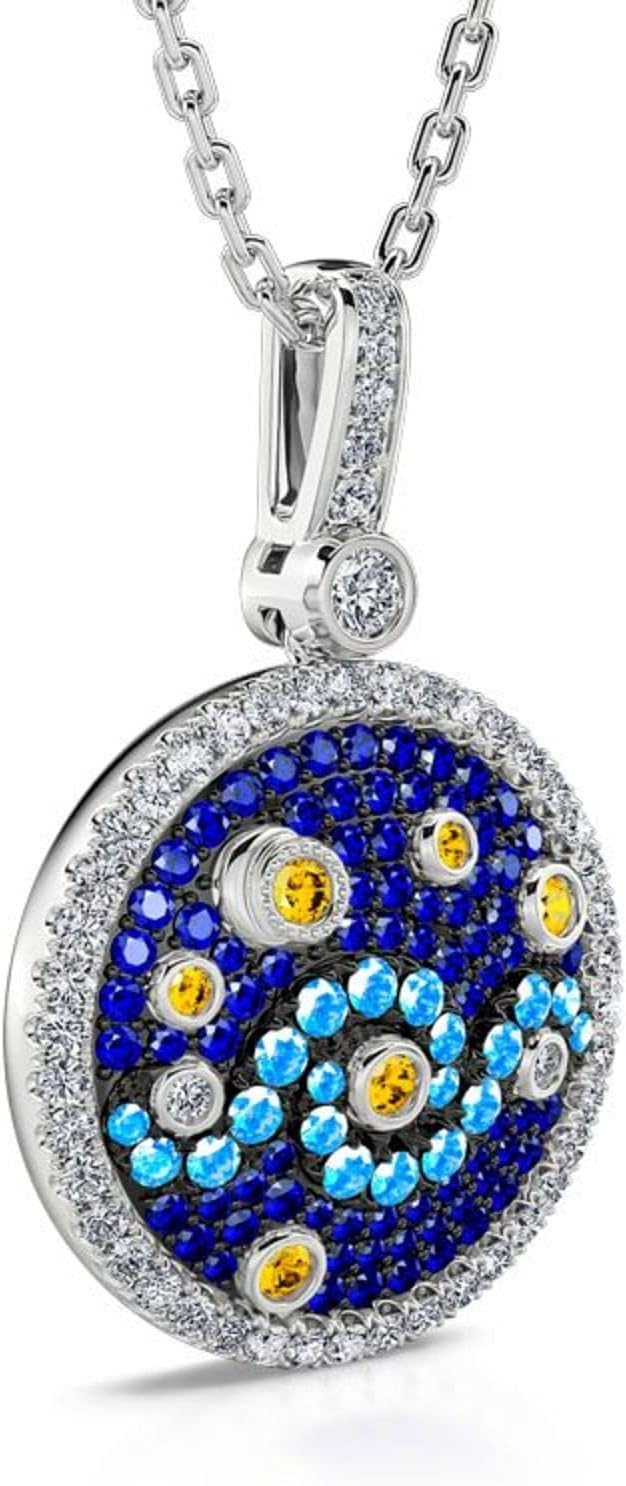 Jeulia 'The Starry Night' & 'Pure Night' Inspired Round Cut Sterling Silver Necklace Fashion Anniversary Engagement Wedding Christmas Valentine's Day Birthday for Her Women Wife Girlfriend With Gift Jewelry Box (universal, The Starry Night)
