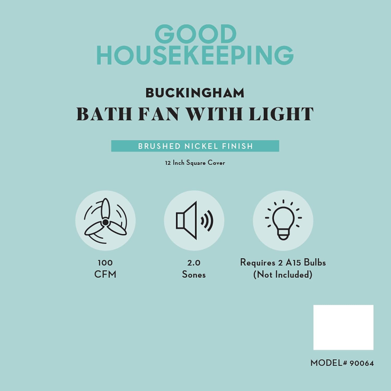 Good Housekeeping (90064) Buckingham 100 CFM 2.0 Sones Decorative Bathroom Ventilation Exhaust Fan with Light & Night-Light in Brushed Nickel