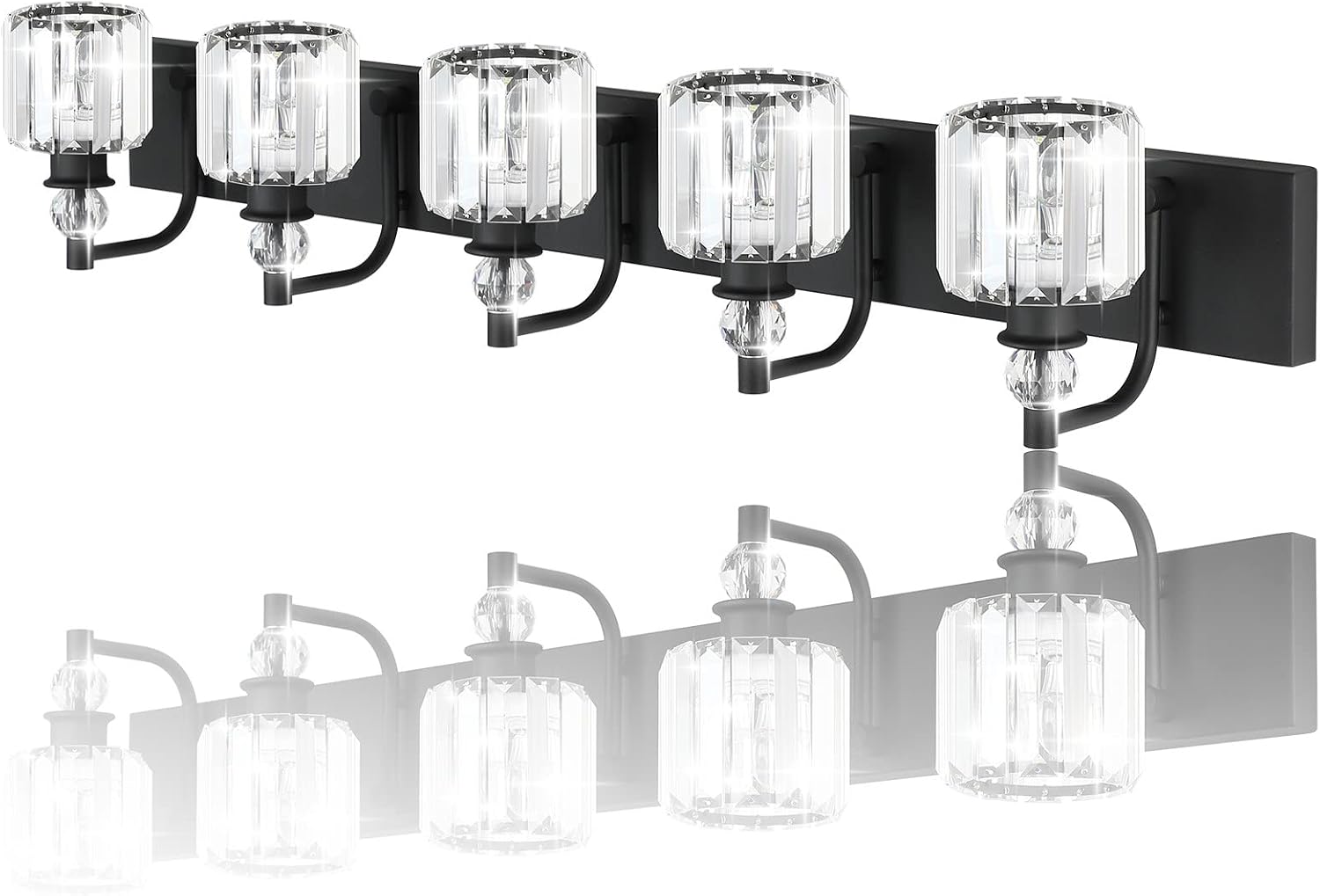 Ralbay Crystal Black Vanity Light Fixtures 5 Light Crystal Bathroom Light Fixtures Over Long Mirror Modern Matte Black Bath Wall Lights