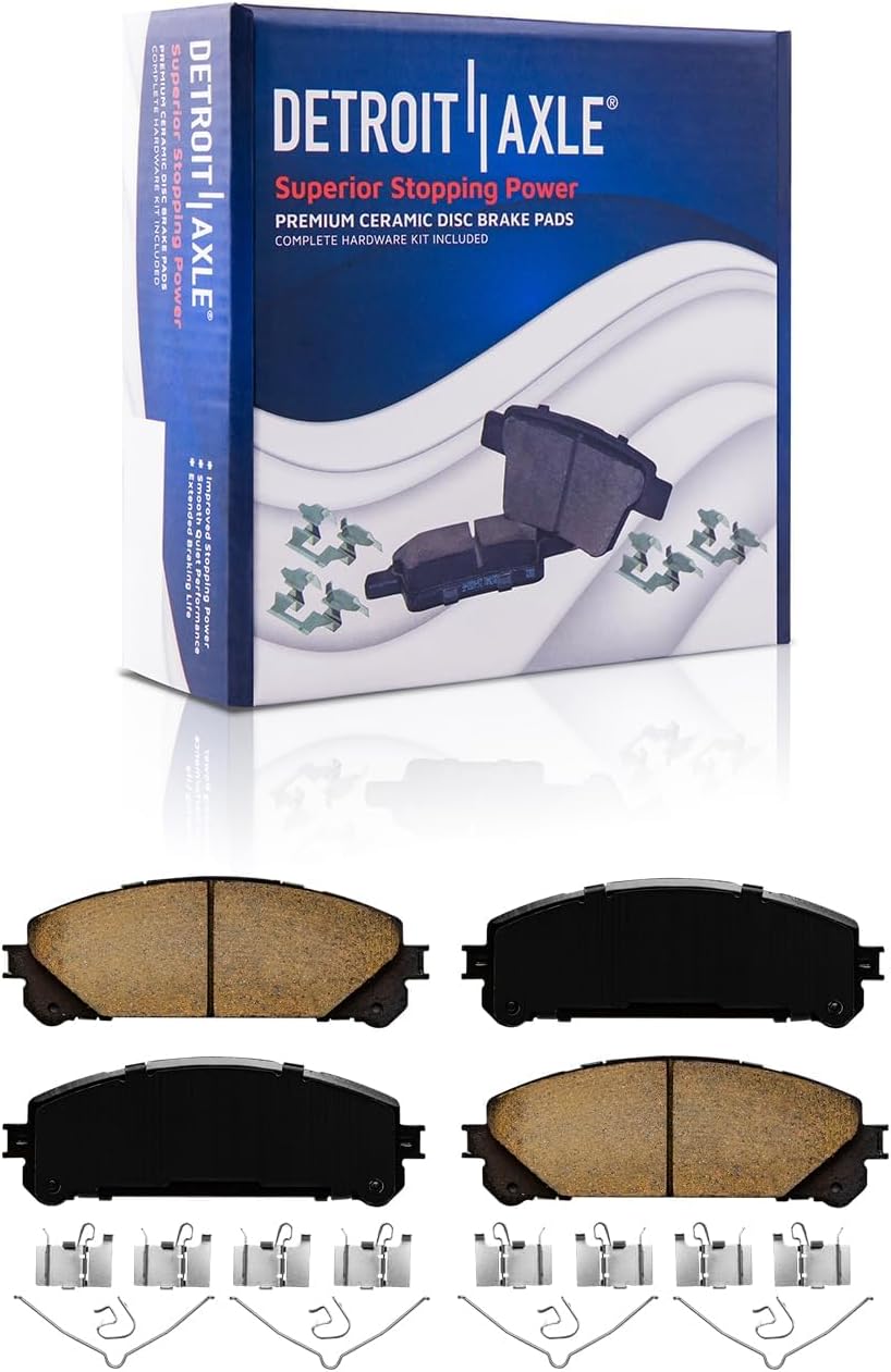 Detroit Axle - Front Brake Kit for Lexus RX350 RX450h Toyota Highlander, Steering Knuckles & Wheel Bearing Hubs Drilled & Slotted Brake Rotors Ceramic Brake Pads Disc Brake Calipers Replacement