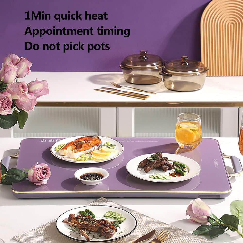 Plate Warmer Food Warmer Plate 300W Electric Ultrathin Glass Warming Tray Hot Plate with 80-120 °C 3 Gears AdjusTemperature Control 4H Timer and Touch Panel for Buffets Home Dinner