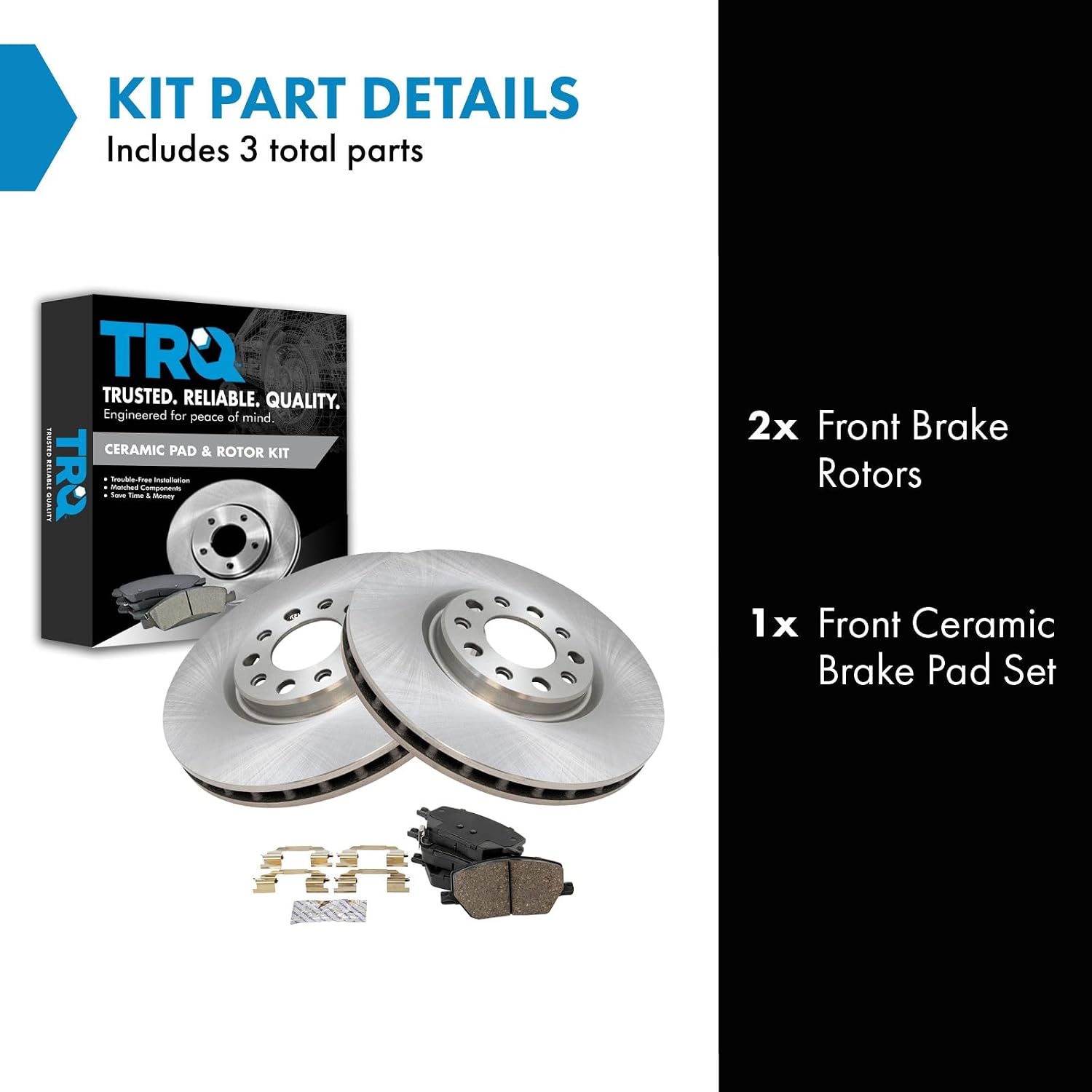 TRQ Front Brake Pad and Rotor Set Ceramic Vented Rotors Compatible with 2016-2021 Fiat 500X 2017-2022 Jeep Compass 2015-2021 Renegade