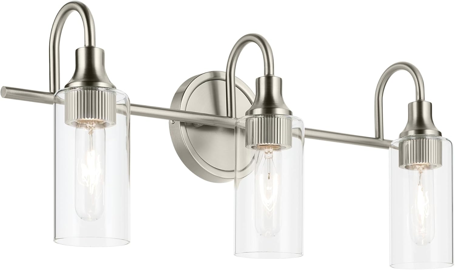 Kichler Kavi 23' 3-Light Bathroom Vanity Light Fixture with Clear Glass in Brushed Nickel, Modern Wall Mount Lighting Over Mirror for Powder Room and Bath (23' x 10'), 55211NI