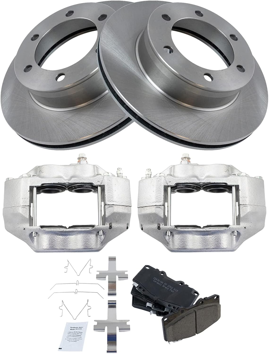 TRQ Front Brake Pad and Rotor Set Ceramic Rotors Calipers Compatible with 1995-1998 Toyota Tacoma