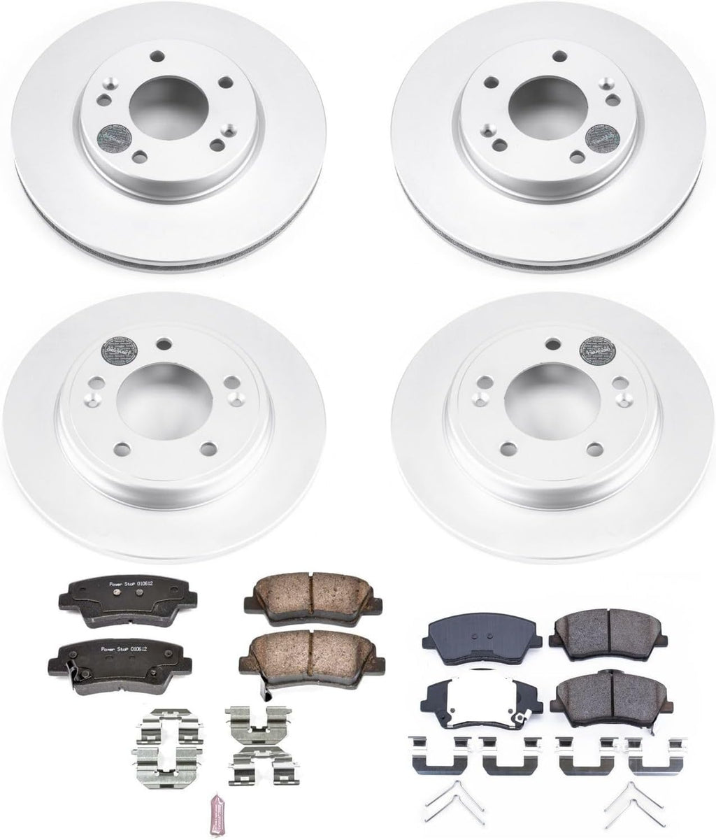 PowerStop Front and Rear Brake Kit for Hyundai Ioniq 2017-22 | Kia Niro 2017-22 - Fully-Coated Disc Rotors with Z17 Ceramic Brake Pads Replacement, CRK7929