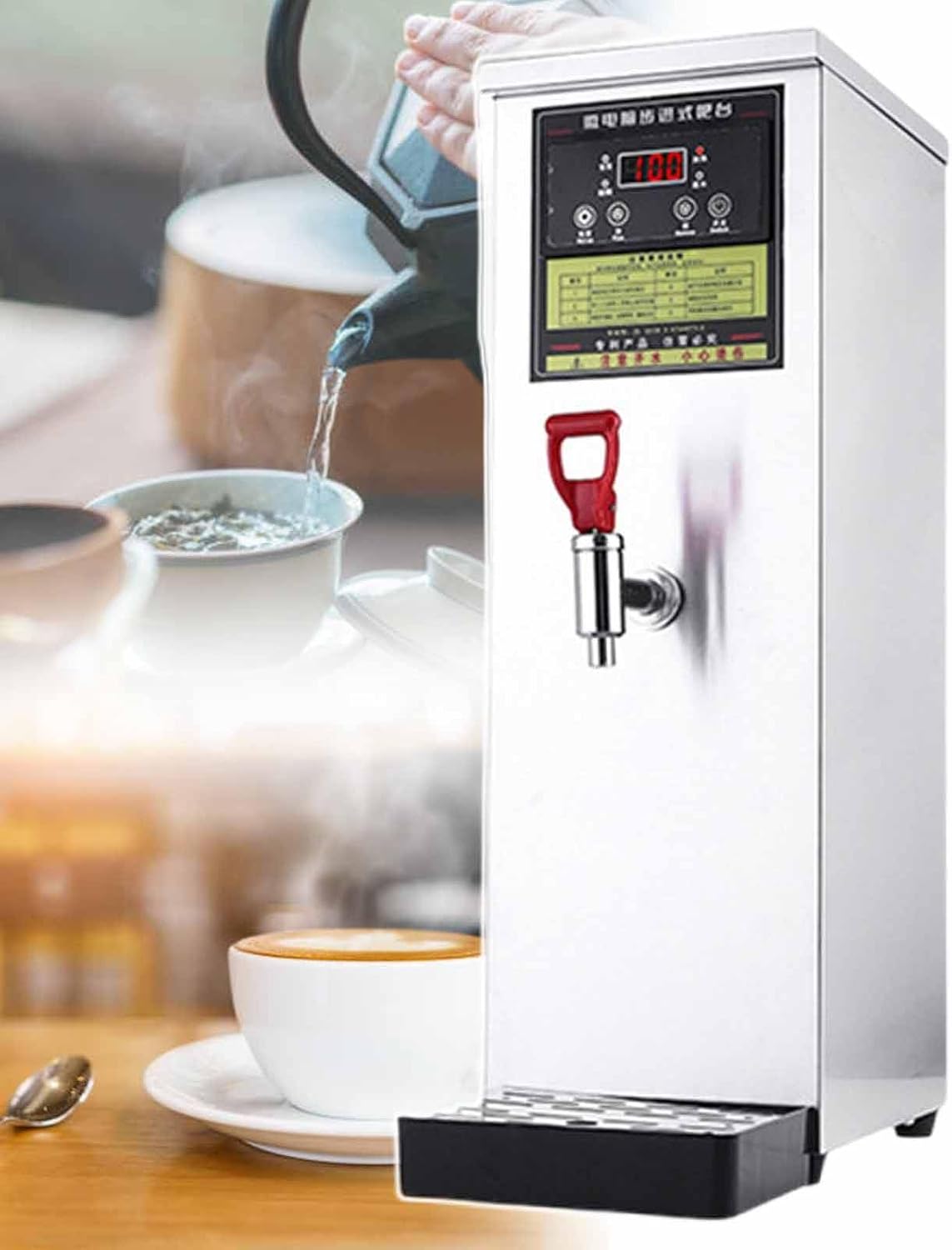 Commercial Hot Water Dispenser Boiler, Electric Catering Boiling Water Machine, Temperature Adjustable, 50L/H Large Output, Quick Brewing for Coffee, Tea, Milk, Hot Drinks,Silver