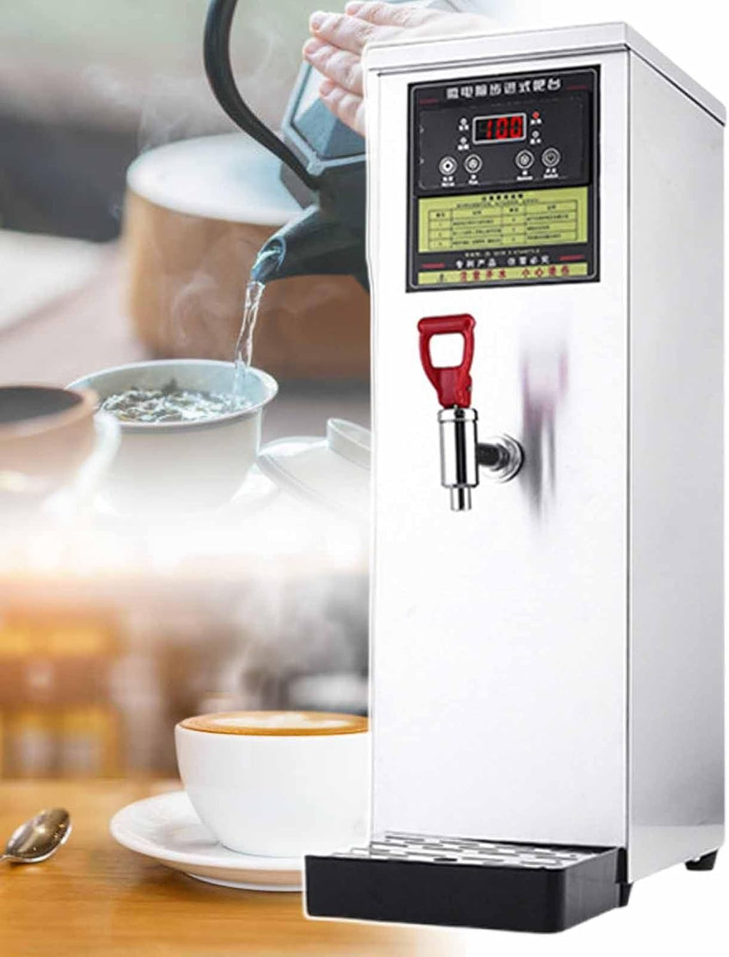 Commercial Hot Water Boiler, Electric Catering Boiling Water Machine, Temperature Adjustable, 50 L/H Large Output, Quick Brewing For Coffee, Tea, Milk, Hot Drinks, For Restaurant,Silver