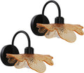 Bathroom Sconces Set of 2 Black Bathroom Vanity Light Over Mirror, Modern Wall Light Fixture with Amber Glass Shade Flower Art Deco Wall Sconce Vintage Wall Sconces for Bedroom Living Room