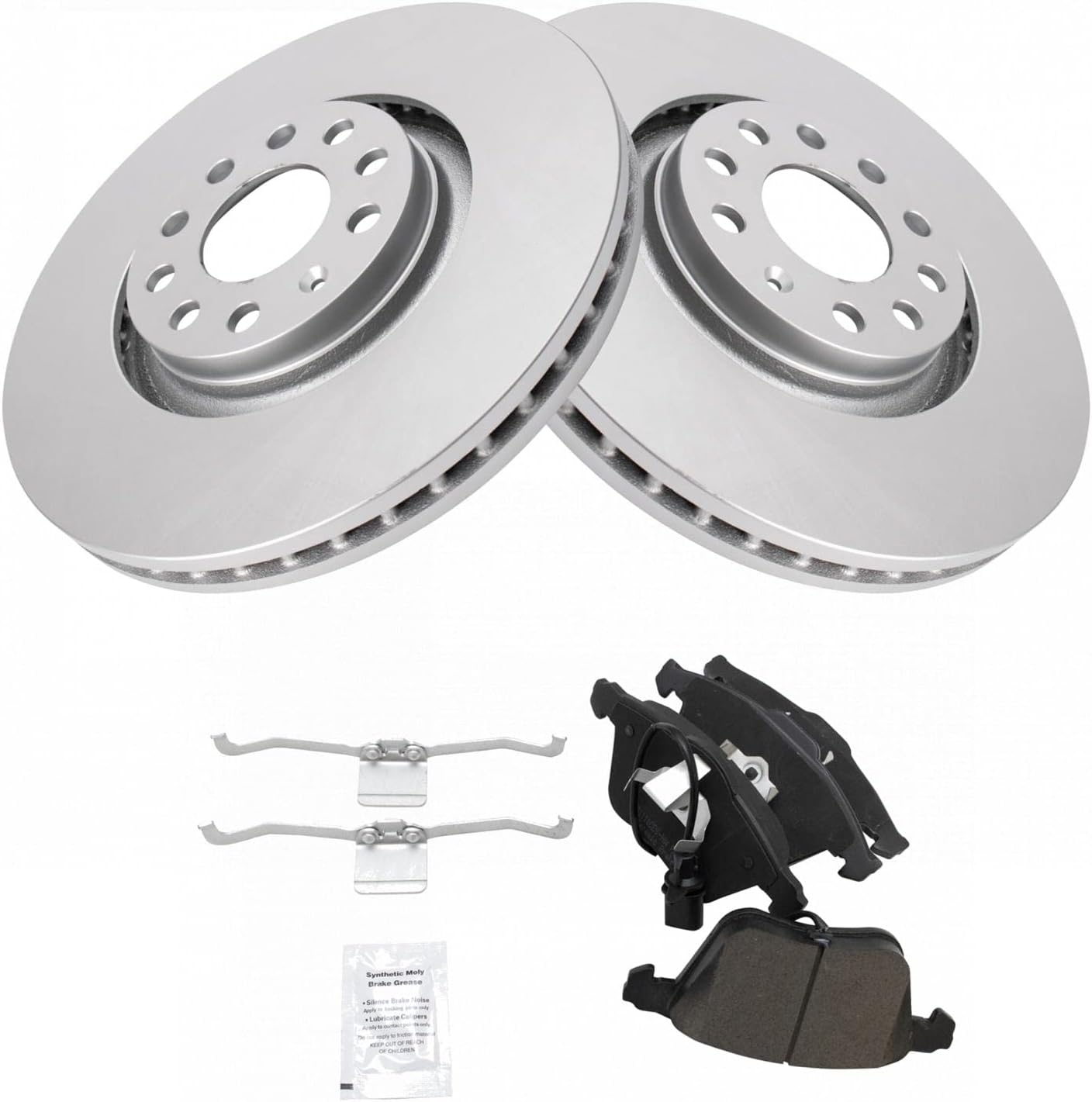 TRQ Front Brake Pad and Rotor Set Ceramic G Coated Vented Rotors Compatible with 2005-2009 Audi A4 A4 Quattro