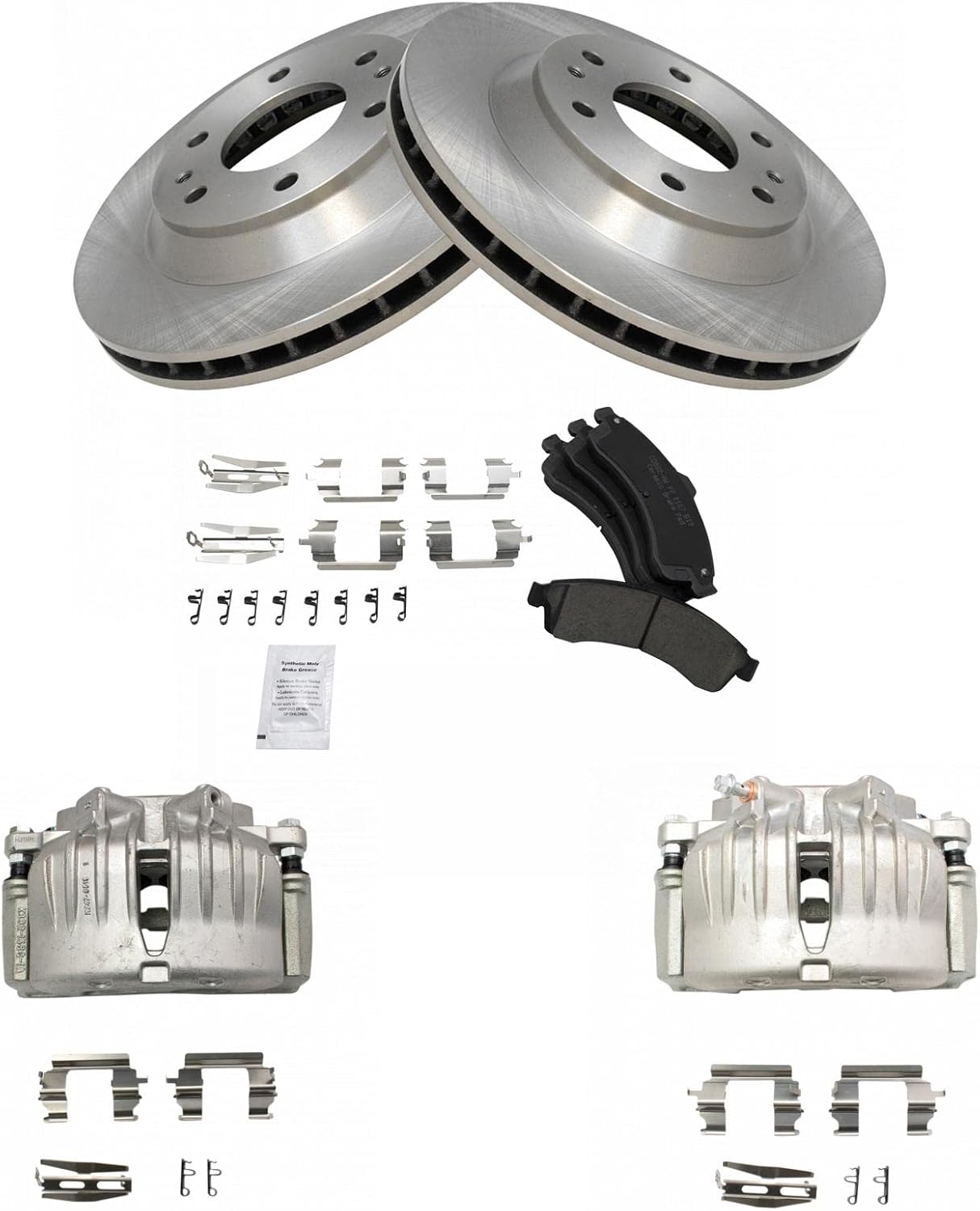 TRQ Front Brake Pad and Rotor Set Ceramic Vented Rotors Calipers Compatible with 2002-2005 Chevrolet Trailblazer GMC Envoy 2002-2004 Oldsmobile Bravada 2004-2005 Buick Rainier 2005 Isuzu Ascender