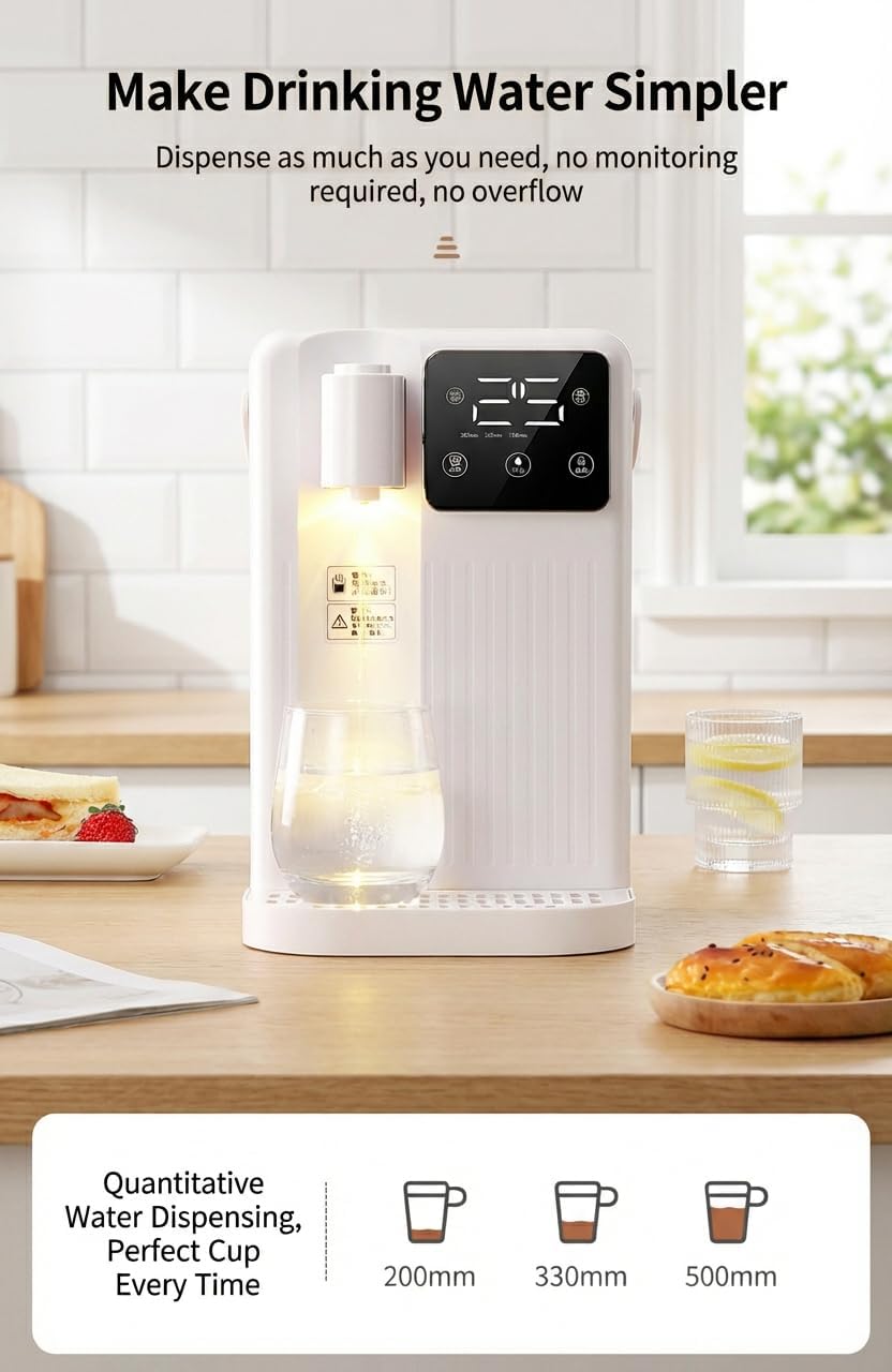 2000W Instant Hot Water Dispenser, 3L Countertop Electric Water Boiler with 3-Second Quick Heating, Precise Temperature Control & Filter, Smart Touch Screen for Home & Office, Without Filter,Black