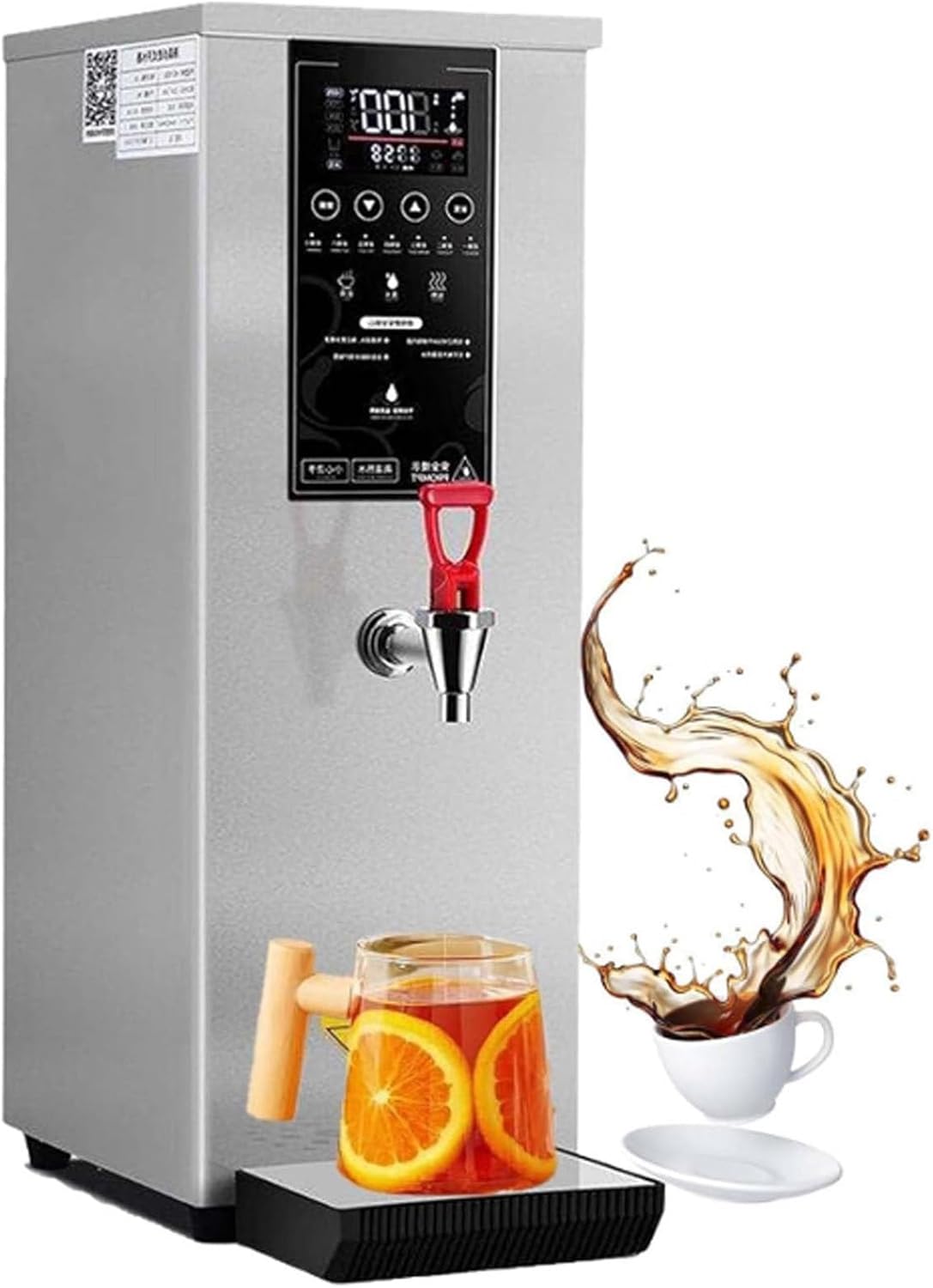 Commercial Hot Water Dispenser, Electric Countertop Step-Heating Boiler for Tea, Coffee, and Desserts in Hotels and Cafés, 60L/H Large Output Silver