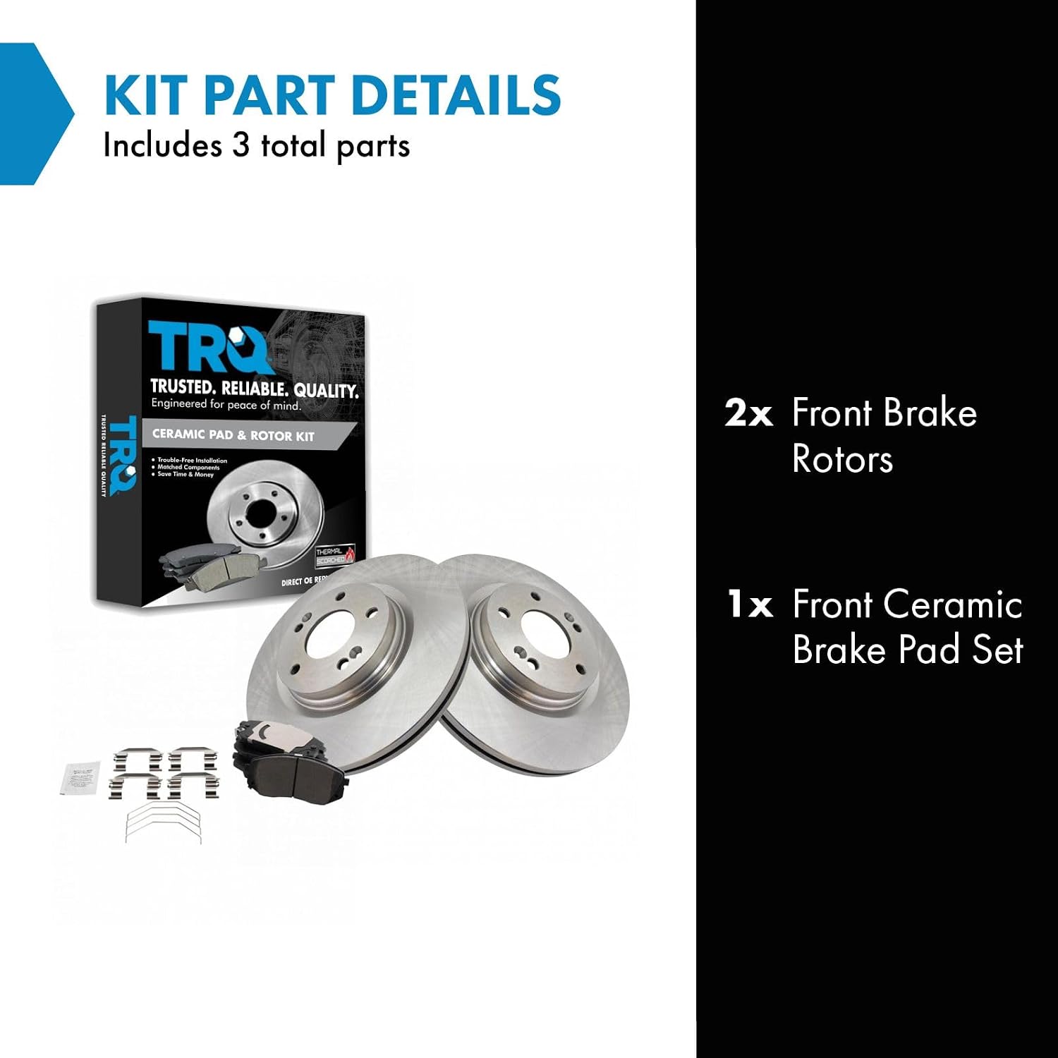 TRQ Front Ceramic Brake Pad and Rotor Set Compatible with 17-18 Hyundai Sonata Plug-In Hybrid 18-20 Kia Optima SX 19-21 Hyundai Kona SE All Wheel Drive 19-21 Veloster Turbo 17-18 Kia Soul