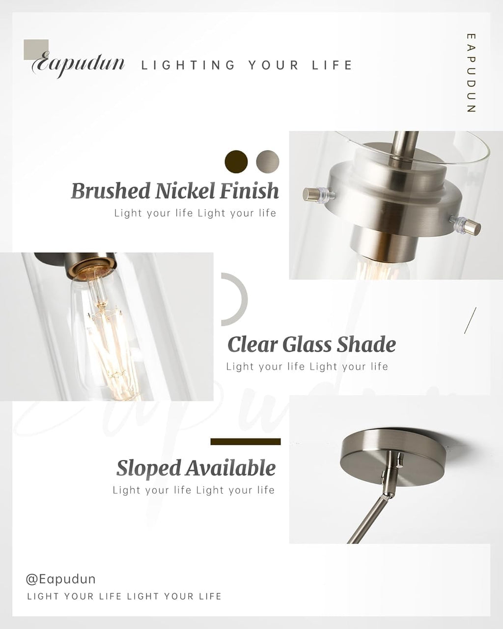 EAPUDUN Pendant Lights Kitchen Island (3 Pack), Clear Glass Shade Kitchen Lighting fixtures Ceiling Hanging, Brushed Nickel Light for Kitchen Island,Dining Room,Corridor Bedroom E26 Base