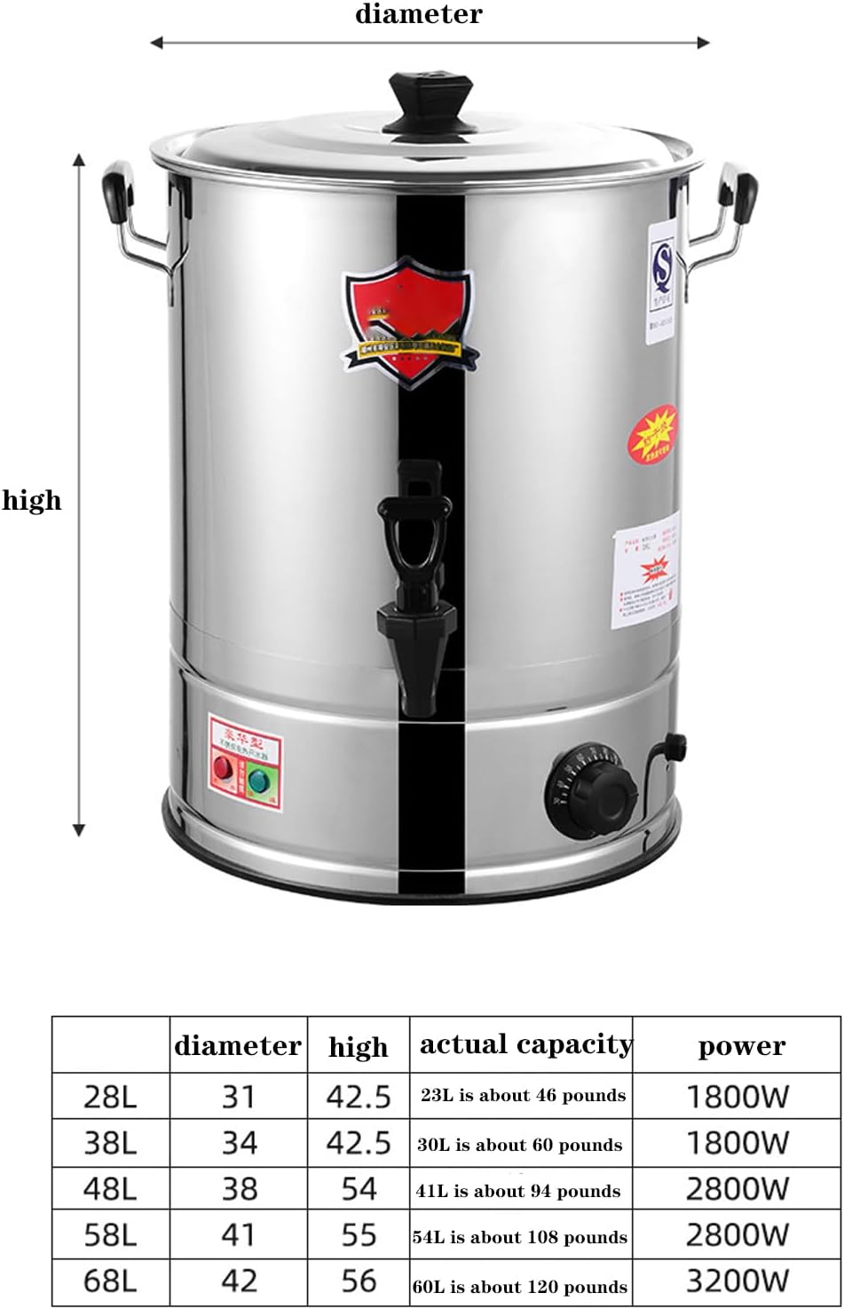 Commercial Hot Water Dispenser Commercial Water Boiler Large Capacity Electric Dispenser, Stainless Steel, 1800W Fast Heating for Tea Coffee Restaurant Hotel Office (A 68cm)