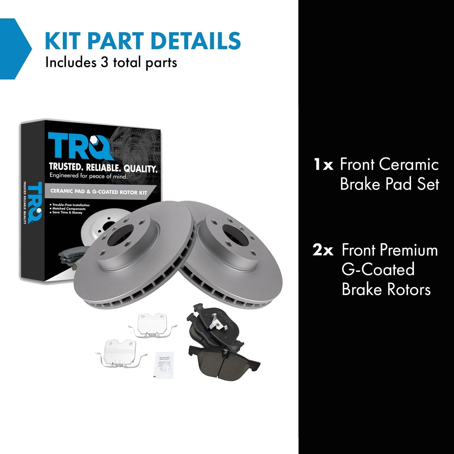 TRQ Front Ceramic Brake Pad and Rotor Set Coated Compatible with 2011-18 BMW X5 xDrive35i 2014-18 X5 xDrive35d 2014-18 X5 sDrive35i 2011-19 BMW X6 xDrive35i 2007-08 X5 3.0si 2015-19 X6 sDrive35i