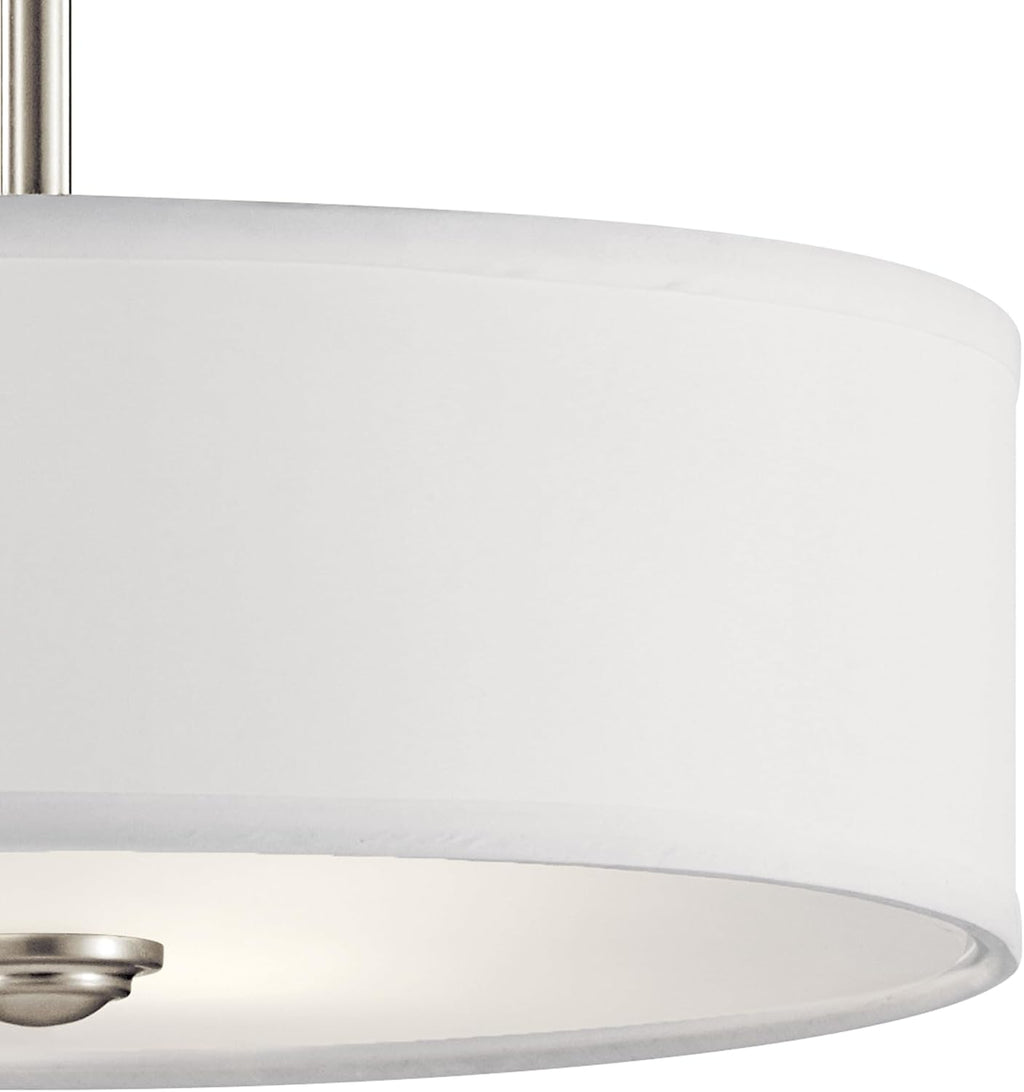Kichler Shailene 14' 3-Light Semi Flush Mount Ceiling Light Fixture with Satin Etched White Diffuser and White Microfiber Shade in Brushed Nickel for Bathroom or Bedroom, 43675NI