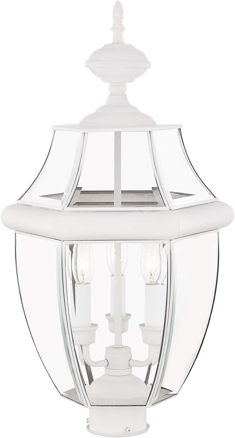 Livex Lighting 2354-03 Outdoor Post with Clear Beveled Glass Shades, White