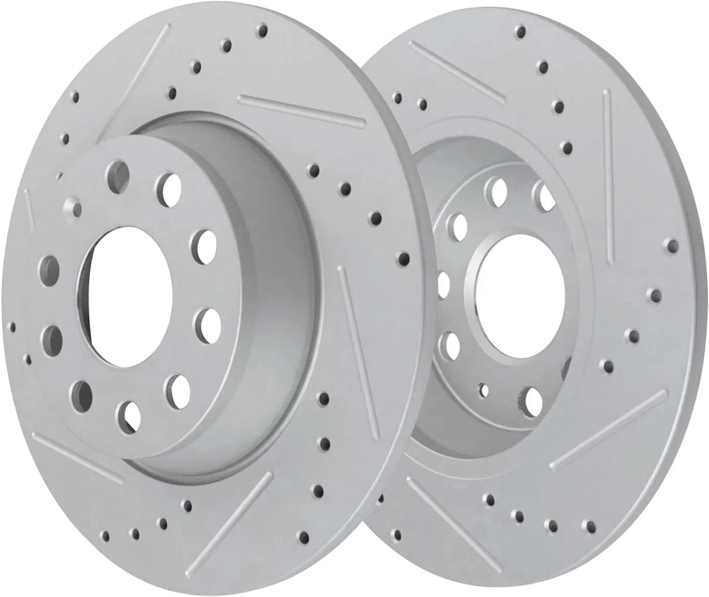 Detroit Axle - Brake Kit for 11-13 Audi A3 [Base] 11.34' inch Front and 11.10' inch Rear Drilled and Slotted Disc Brake Rotors Ceramic Brakes Pads 2011 2012 2013 Replacement