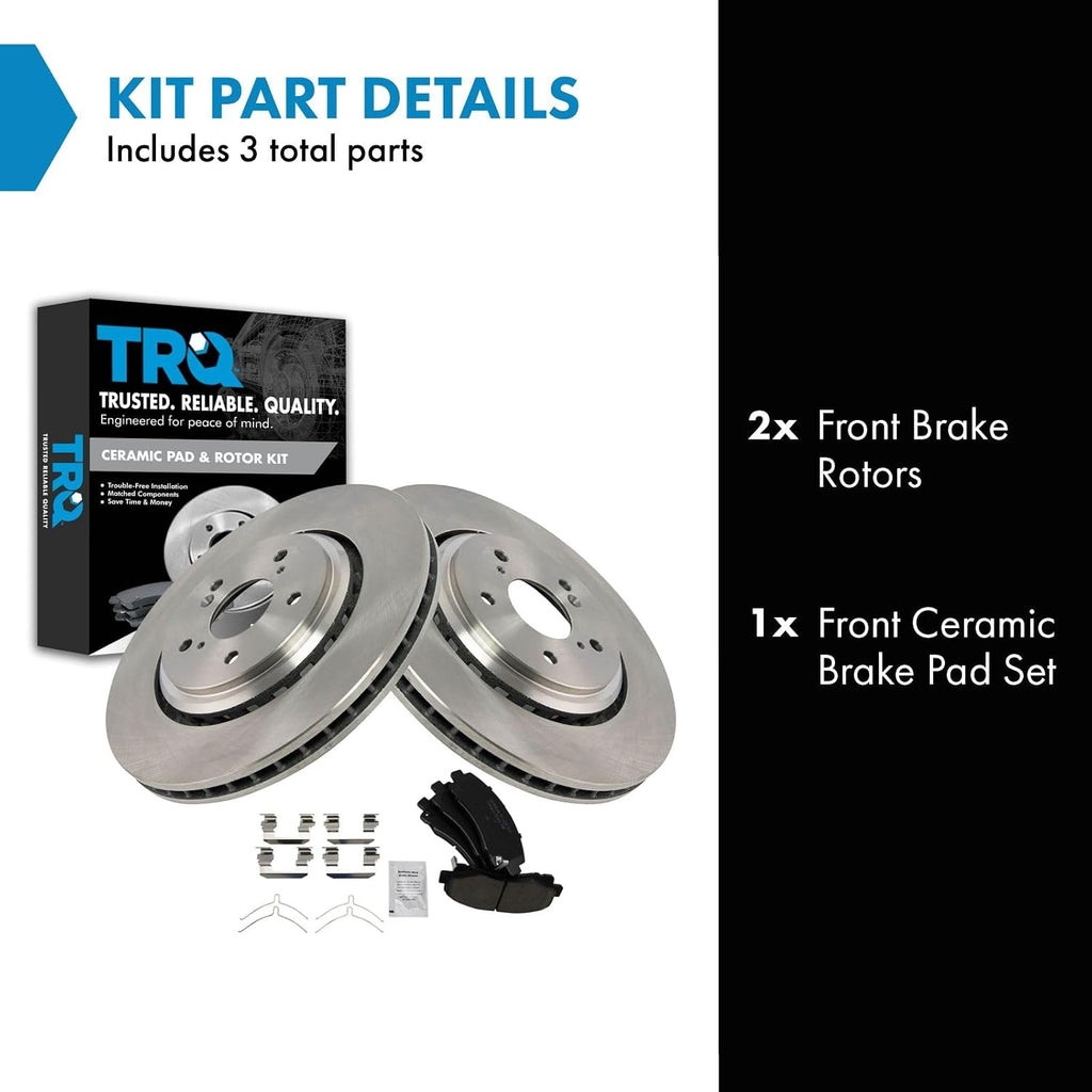 TRQ Front Ceramic Brake Pad and Rotor Set Compatible with 2015-2020 Acura TLX with 320mm Front Rotors