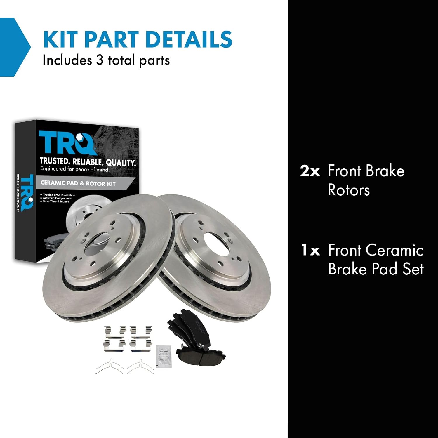 TRQ Front Ceramic Brake Pad and Rotor Set Compatible with 2015-2020 Acura TLX with 320mm Front Rotors