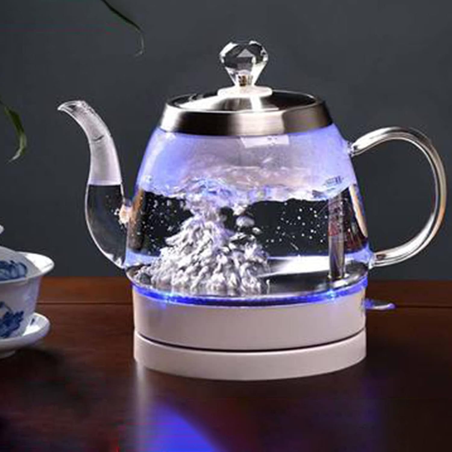 White Electric Kettle Glass Hot Water Dispensers Tea Kettle Jug Portable Electric Hot Water Kettle Boil Dry Protection Electric Kettles Cordless Fast Boil (A)