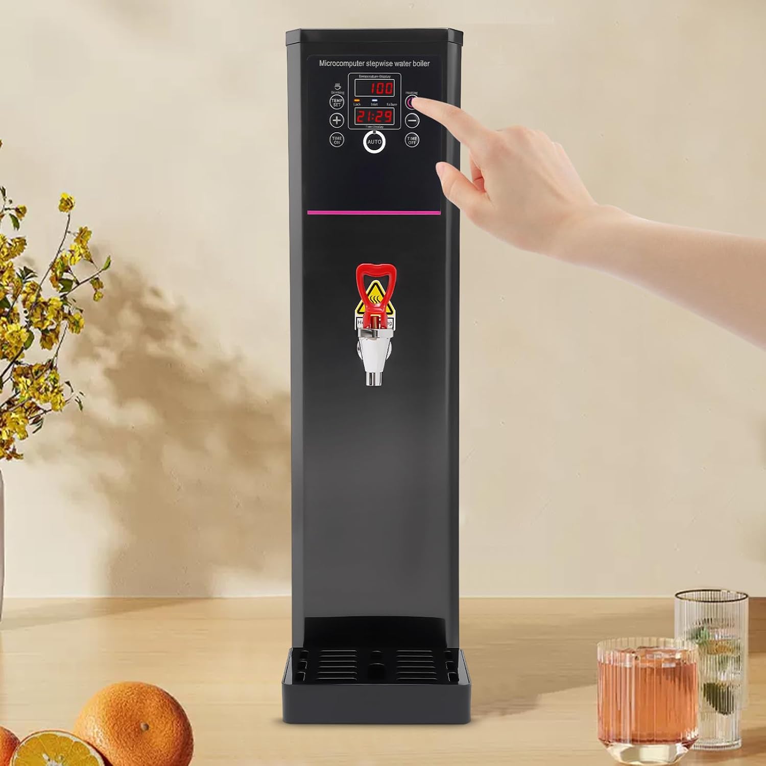 Electric Water Boiler, Step-Heating Commercial Hot Water Dispenser Fast Ready Water Boiler Machine Large Capacity 20L/5.28 gal for Tea Milk Restaurant Hotel Caterers, Restaurants, Black