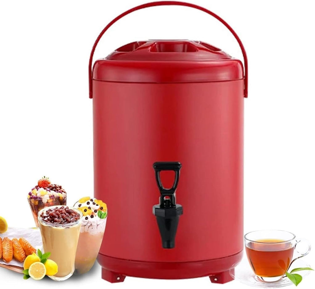 Stainless Steel Hot And Cold Water Dispenser 6L 8L 10L 12L Urn Boiler - Portable Large Capacity Sealing Teapot With Faucet For Catering, Office, Hotels, Party(Red,8L)