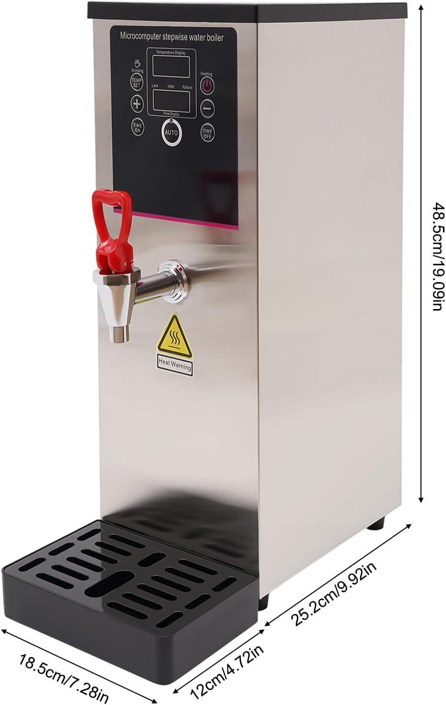 10L Commercial Hot Water Dispenser, Electric Countertop Boiling Water Machine, Stainless Steel Step-Heating Hot Water Dispenser,Step-type Heating (Silver, 7.28 * 9.92 * 19.09in)