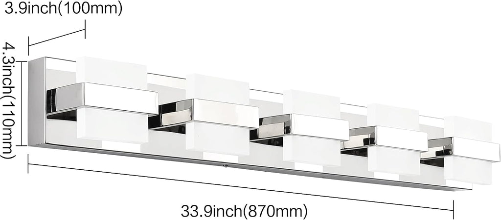 SOLFART Adjustable 5 Lights Black Bathroom Lighting Bathroom Light Fixtures Over Mirror Modern LED Vanity Light 34 inch 5 Color Dimmable 5CCT
