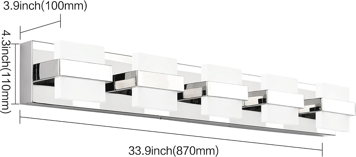 SOLFART Adjustable 5 Lights Black Bathroom Lighting Bathroom Light Fixtures Over Mirror Modern LED Vanity Light 34 inch 5 Color Dimmable 5CCT