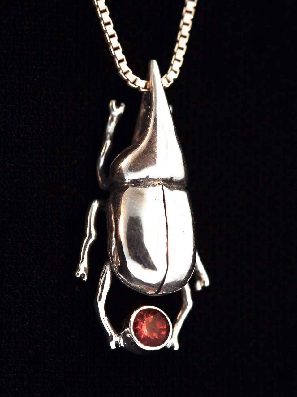 Bug Jewelry Sterling Silver Rhinoceros Beetle Pendant with Gemstone