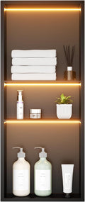 Black Stainless Steel Shower Niche with LED Lights 12' x 30' – Recessed Shower Shelf with 3-Tier Storage, Waterproof & Rustproof Bathroom Wall Niche