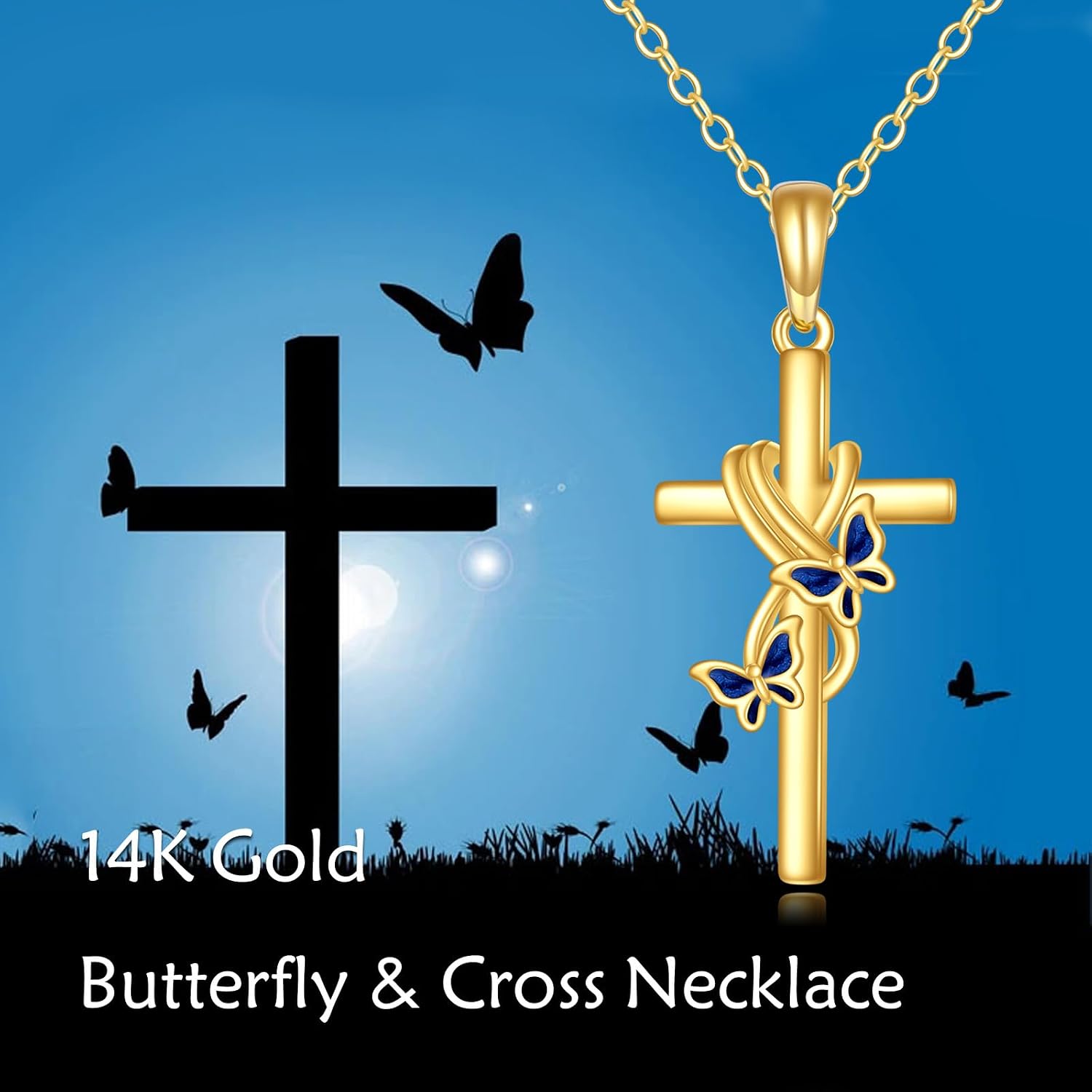 KECHO 14k Real Gold Cross Jewelry Gifts for Mother Grandma Sister Cross Pendant Necklace for Women