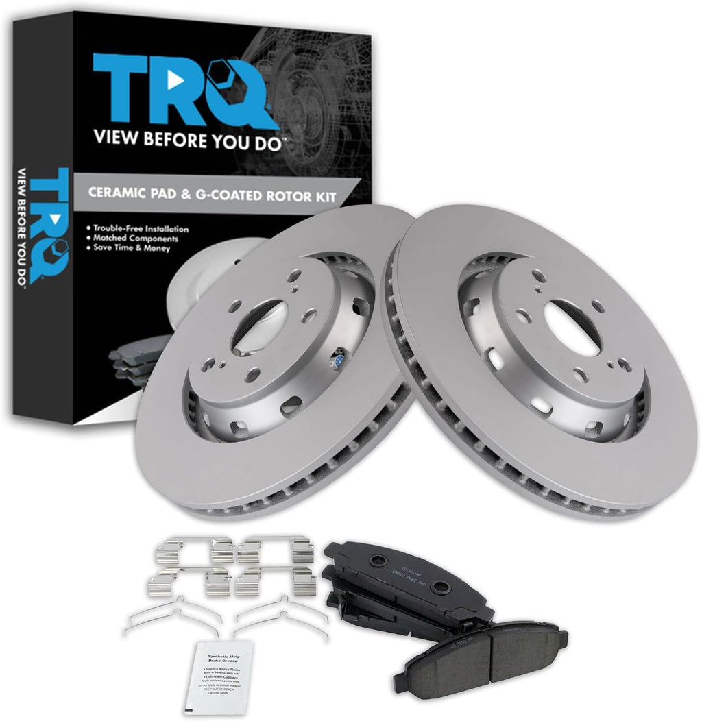 TRQ Front Brake Pad and Rotor Set Ceramic G Coated Rotors Compatible with 2009-2015 Toyota Venza