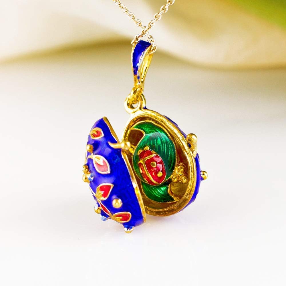 Locket Ladybug Surprise Red Green Enamel Jewelry Sterling Silver Gold Vermeil Necklace Pendant for Women