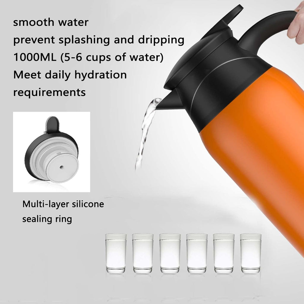 Electric Camping Kettle - 1000ml Hot Water Dispenser with Temperature Control, Anti-Scald Handle, Silicone Leakproof Design for 12V/24V Outdoor Car Use.