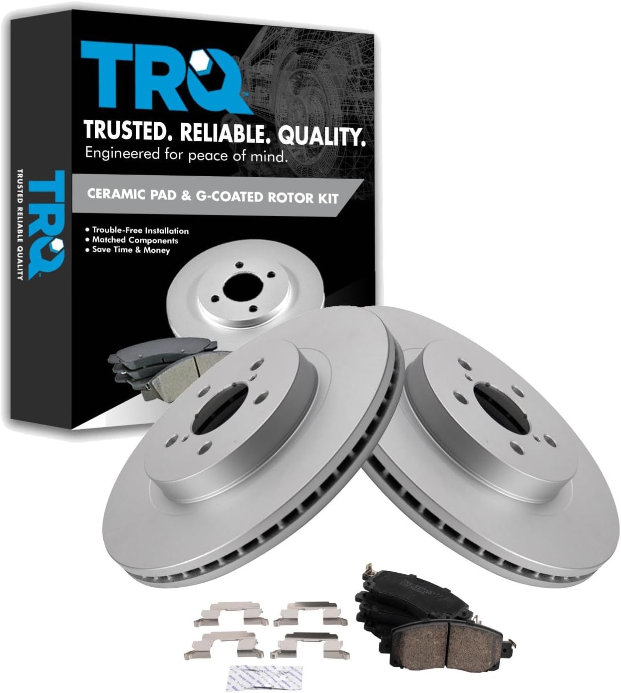 TRQ Front Ceramic Brake Pad and Rotor Set Coated Compatible with 2018-2019 Subaru Crosstrek 2017-2019 Subaru Impreza with 294mm Diameter Front Rotors