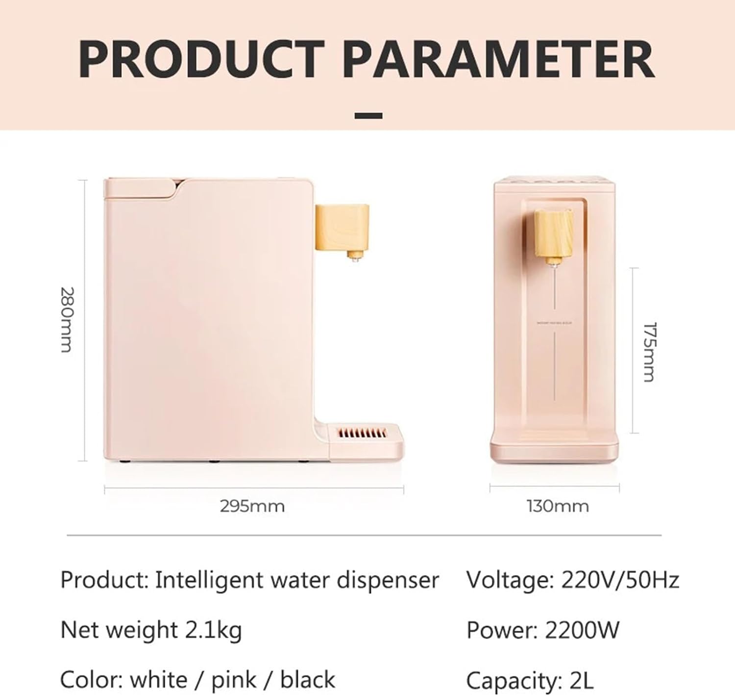 Water Dispenser 2L Intelligent Instant Water Dispenser, Fixed Amount Water Fountain, 6 Gear Thermostatic Fast Heating Desktop Water Boiler Dispenser