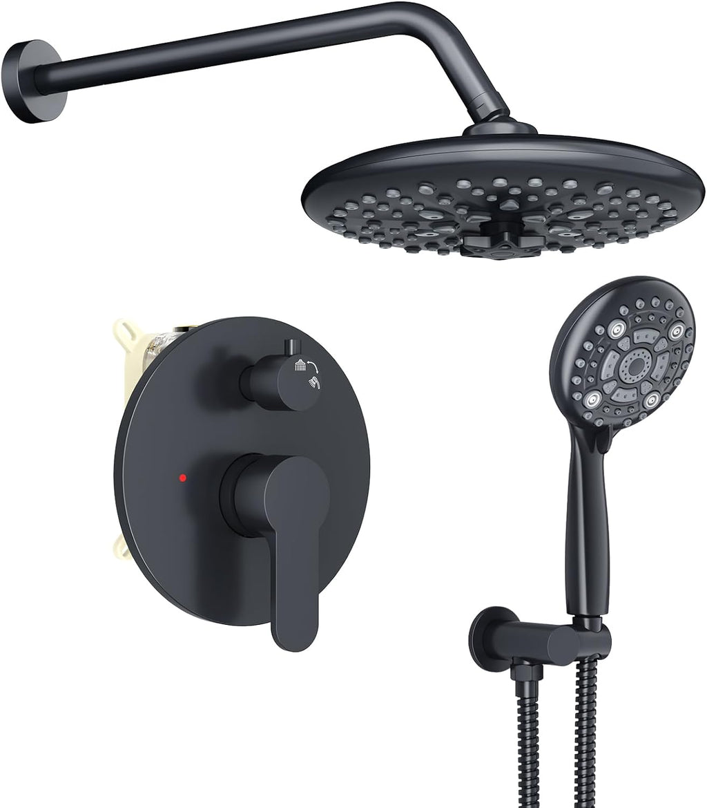 SR SUN RISE Shower Faucet - 10 Inch Multifunctional High Pressure Shower Head System with Handheld Shower Head Fixtures - Valve Included - Matte Black