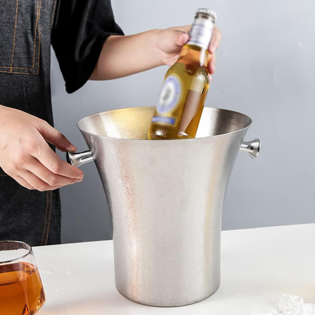 Ice Buckets Ice Bucket Stainless Steel Champagne Bucket, Silver Wine Chiller Ice Buckets for Parties Festival Bar Outdoor or Indoor Use, 5L Insulated Ice Bucket