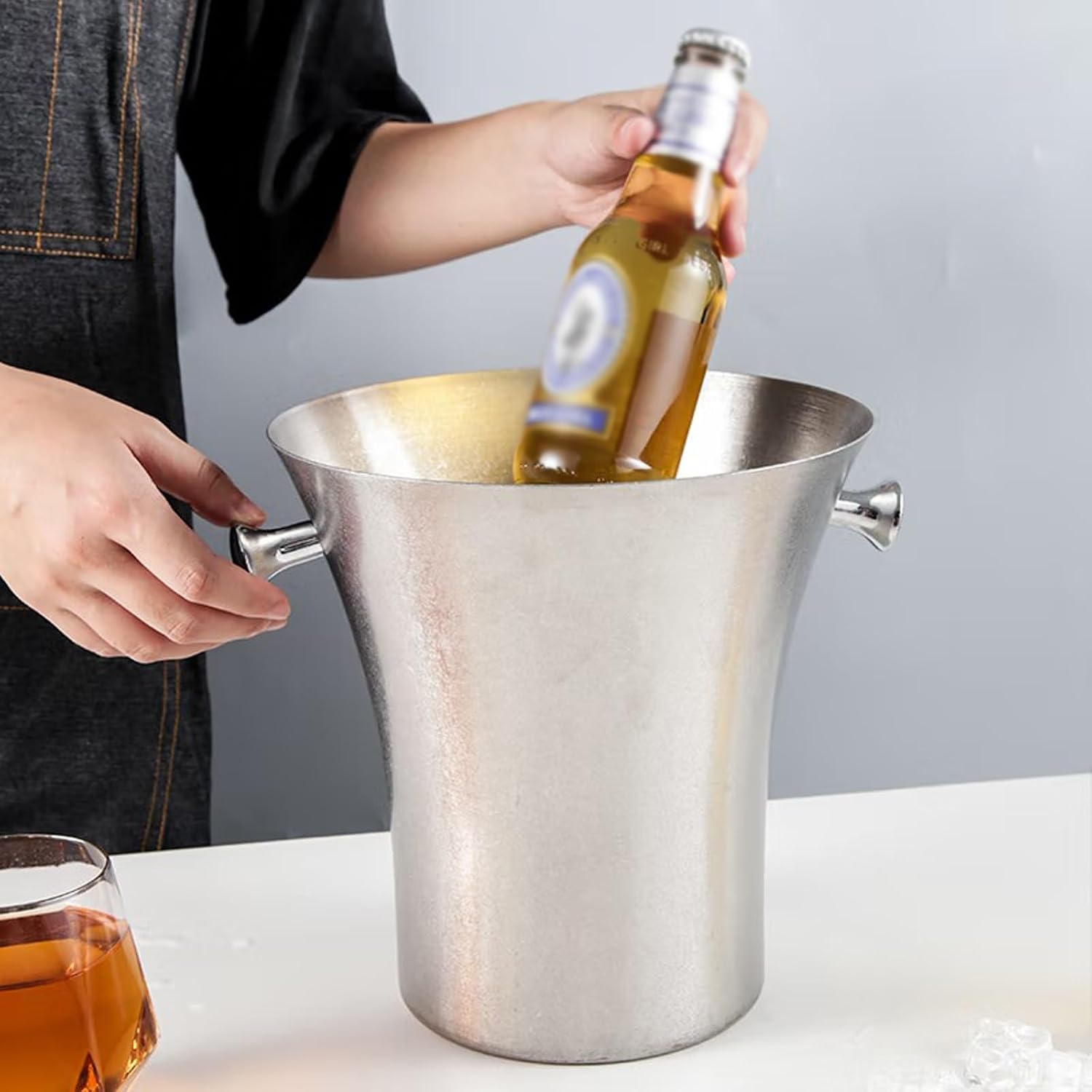 Ice Buckets Ice Bucket Stainless Steel Champagne Bucket, Silver Wine Chiller Ice Buckets for Parties Festival Bar Outdoor or Indoor Use, 5L Insulated Ice Bucket