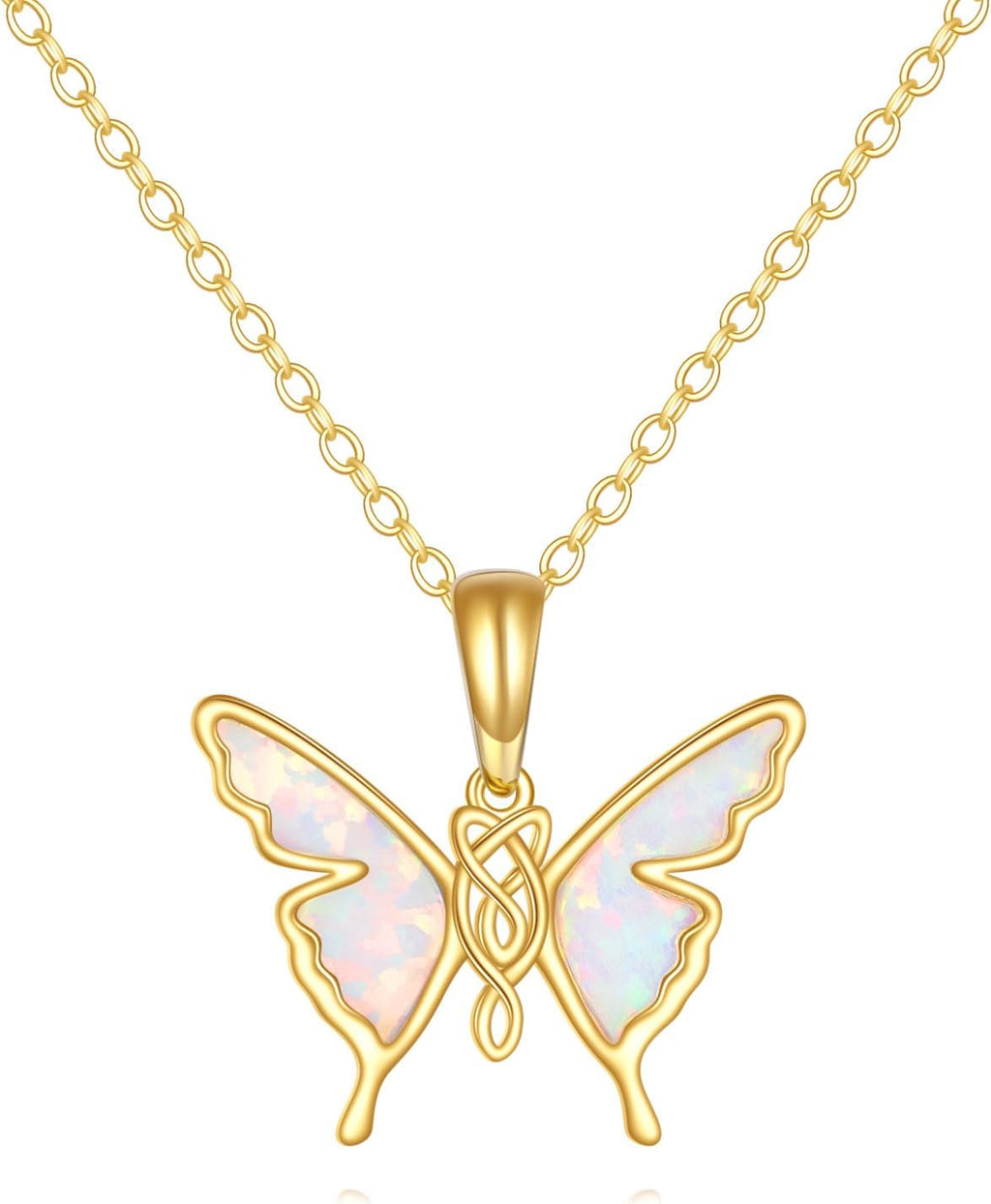 DOVRAN 14K Solid Gold Cat/Butterfly/Heart/Teardrop Necklace for Women 14K Gold Opal/Lapis Lazuli/Black Onyx Pendant Jewelry Gift for Women