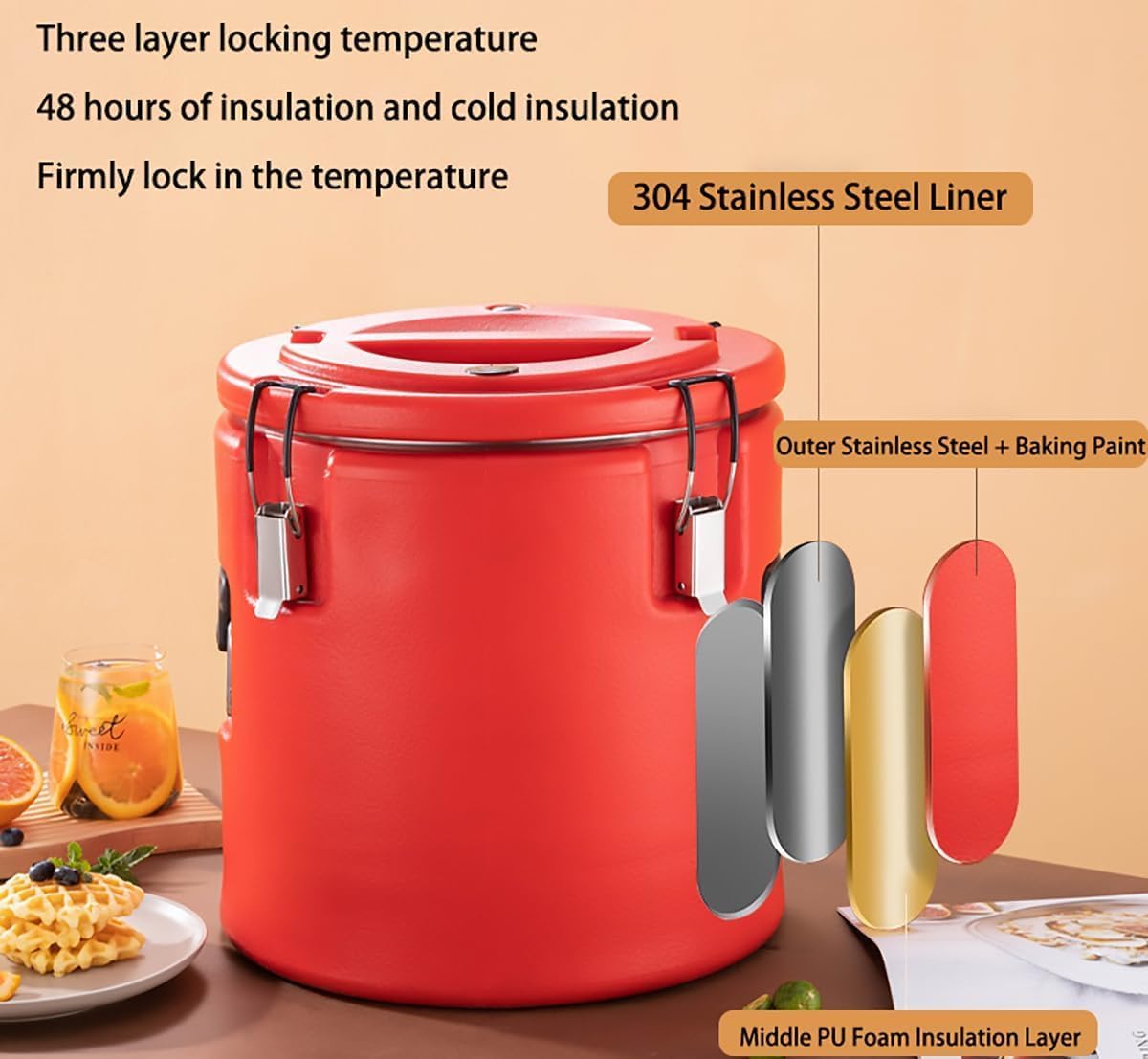 Commercial Thermal Insulation Large Container,Stainless Steel Hot Water Dispenser Coffee Urn, with Faucet for Restaurants, Soups, Durable & Convenient (Size:40L)