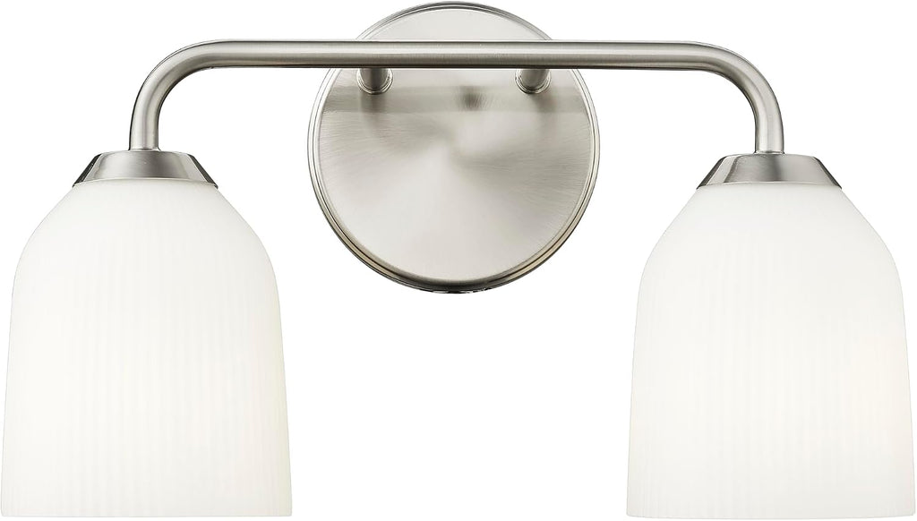 ML Lighting | Norah Collection | 22302-BN | Indoor 2 Light Vanity in Brushed Nickel with Opal Ribbed Glass Shade | Elegant and Versatile Design for Any Bathroom