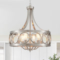 XINGQI Brushed Nickel Dining Room Chandelier 6 Lights Modern Farmhouse Chandelier 21.7' Round Hanging Lighting Fixture Rustic Metal Drum Pendant Lamp for Entryway Bedroom Kitchen