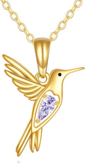 DOVRAN Real Solid Gold Birthstone Butterfly/Dragonfly/Bee/Hummingbird Necklace for Women Yellow Gold Animal Pendant for Christmas Dainty Jewelry Birthday Gifts for Mom Wife