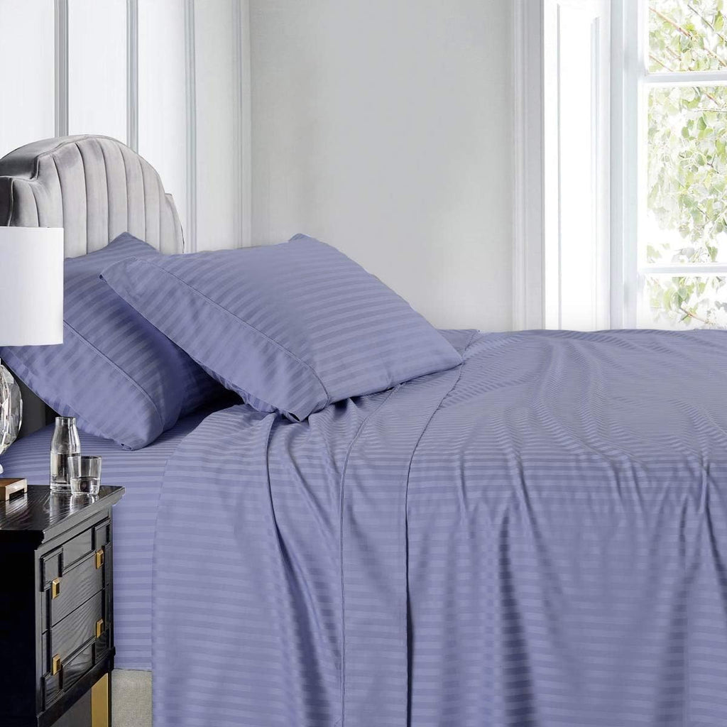 Royal Hotel Bedding Stripe Sheets - Split-Queen: Adjustable Queen Bed Sheets - 5PC Bed Sheet Set - 100% Cotton - 600 Thread Count - Deep Pocket, Split Queen, Periwinkle