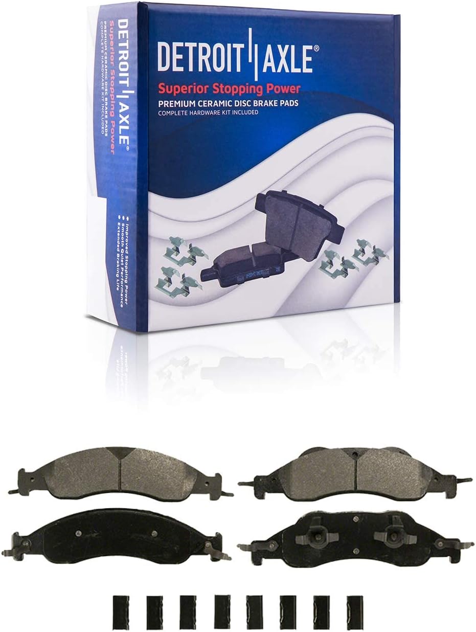 Detroit Axle - Front Brake Kit for 4WD 07-09 Ford Expedition Lincoln Navigator Drilled & Slotted Disc Brake Rotors Ceramic Brakes Pads 2007 2008 2009 Replacement Wheel Bearing Hubs