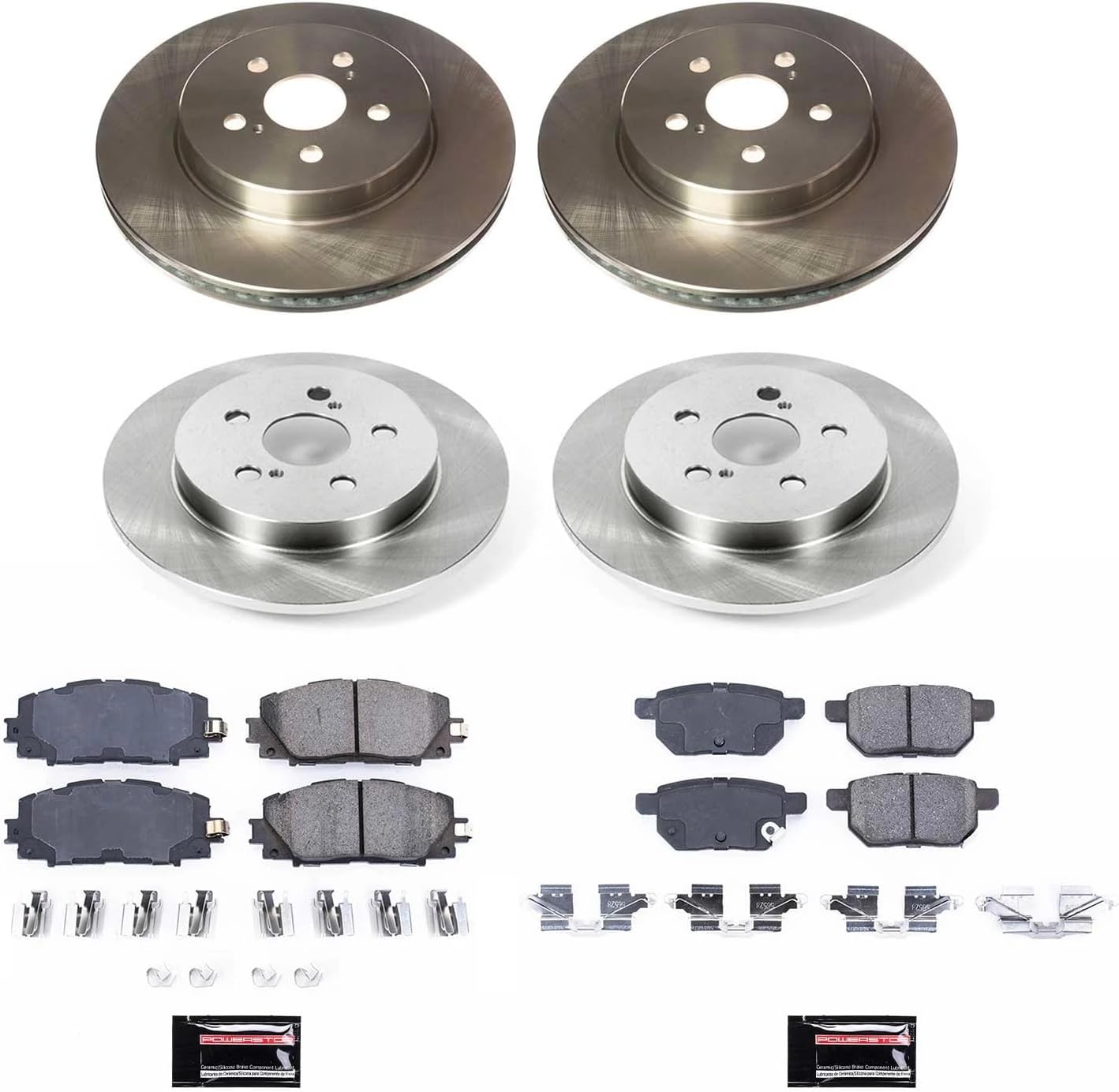PowerStop Front and Rear Brake Kit for Toyota Prius Prime 2020-22 - Z17 Ceramic Brake Pads & Disc Rotors Replacement, KOE8634